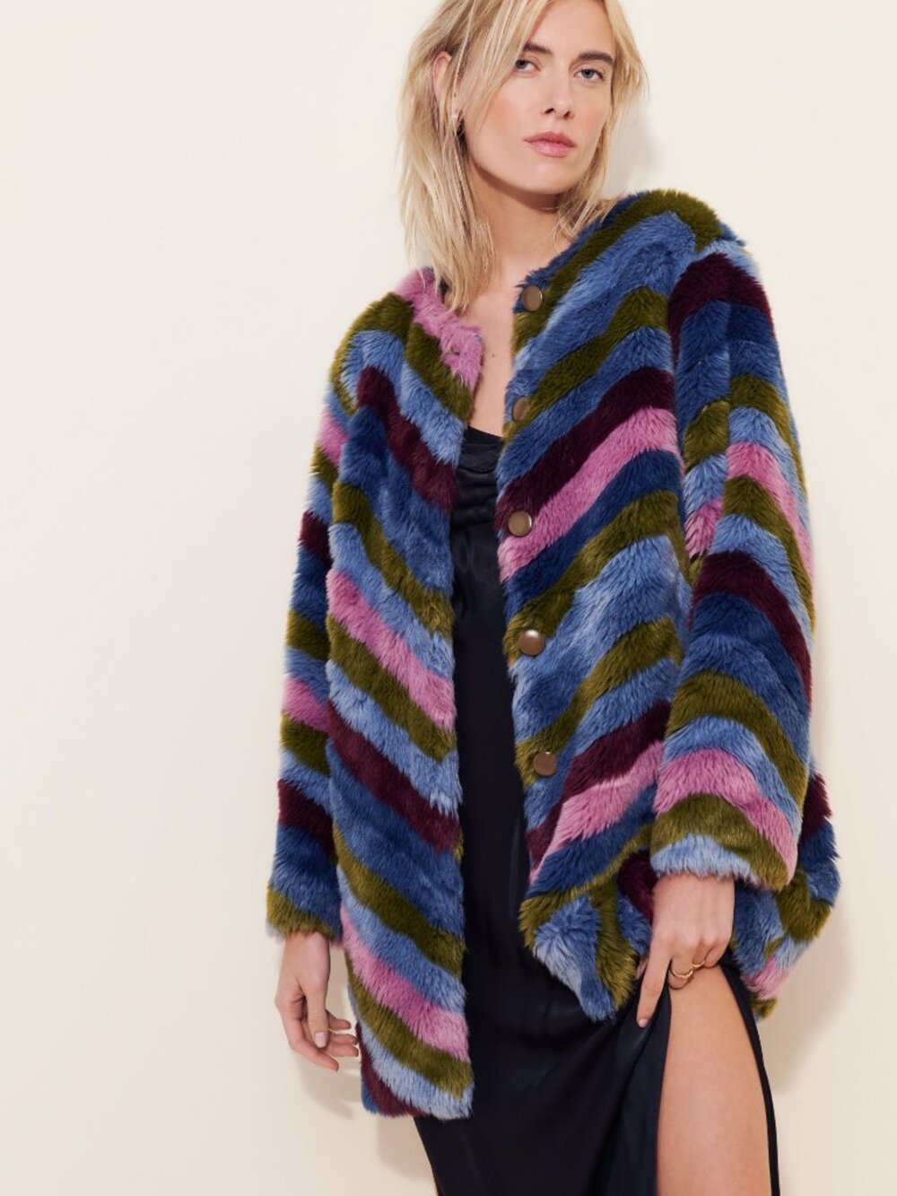 Hutch Chevron Faux Fur Coat Multi Size 1X